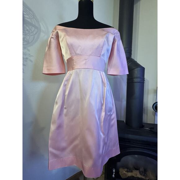 Vintage Pink Lorrie Deb Heavy Satin Dress MCM Coquette Mad Men Balletcore - Picture 10 of 16